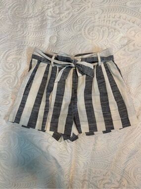 Ann Taylor Vertical Stripe Tie-Waist High-Rise Shorts - Black & White